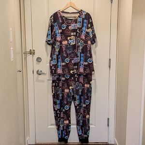 EUC SHEIN 3XL Neon Pink Blue Yellow and Black Japanese Sushi Print Co-Ord Set